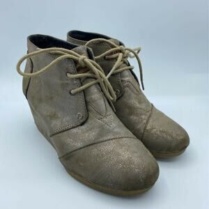 Toms Womens Kala Ankle Boots Booties Taupe Brown Wedge Heels Round Toe Lace Up 7